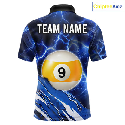 Blue Lightning Billiard Jersey For Men Custom 8 Ball 9 Ball Pool Billiard Shirt Team Polo, 1/4 Zip TDM6413