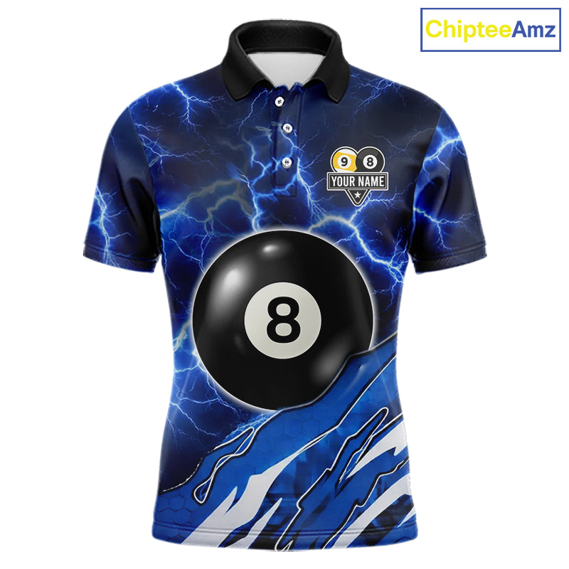 Blue Lightning Billiard Jersey For Men Custom 8 Ball 9 Ball Pool Billiard Shirt Team Polo, 1/4 Zip TDM6413