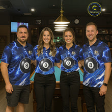 Load image into Gallery viewer, Blue Lightning Billiard Jersey For Men Custom 8 Ball 9 Ball Pool Billiard Shirt Team Polo, 1/4 Zip TDM6413