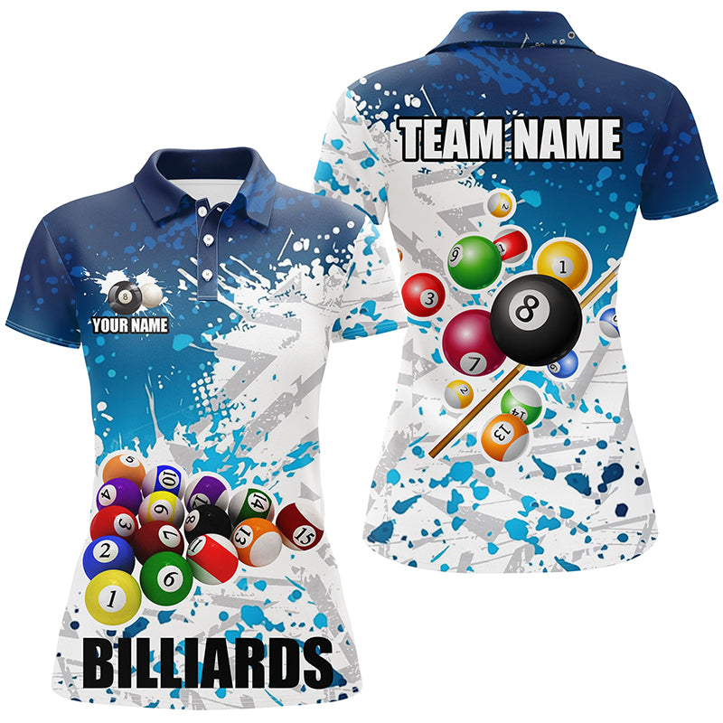 Personalized Blue Billiard Balls Paint Splash Women Billiard Shirts, 3D Billiard Jerseys Attire TDM1691