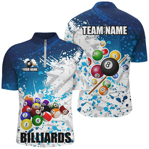 Personalized Blue Billiard Balls Paint Splash Men Billiard Shirts, 3D Billiard Jerseys Attire TDM1691