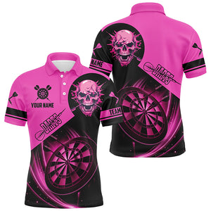 Custom Darts Shirts For Men, Personalized Skull Darts Team Jerseys Dartboard Shirts | Pink TDM2109