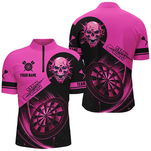 Custom Darts Shirts For Men, Personalized Skull Darts Team Jerseys Dartboard Shirts | Pink TDM2109