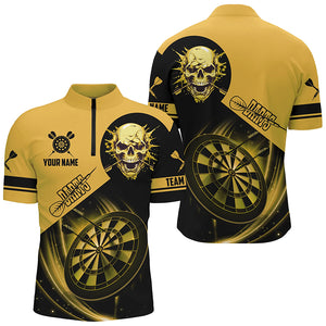 Custom Darts Shirts For Men, Personalized Skull Darts Team Jerseys Dartboard Shirts | Yellow TDM2110