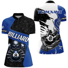 Load image into Gallery viewer, Personalized Skull Sharp Claws Billiard Shirts For Women Custom 8 Ball Pool Team Jerseys Shirts |Blue TDM2347