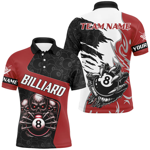 Personalized Skull Sharp Claws Billiard Shirts For Men Custom 8 Ball Pool Team Jerseys Shirts |Red TDM2348