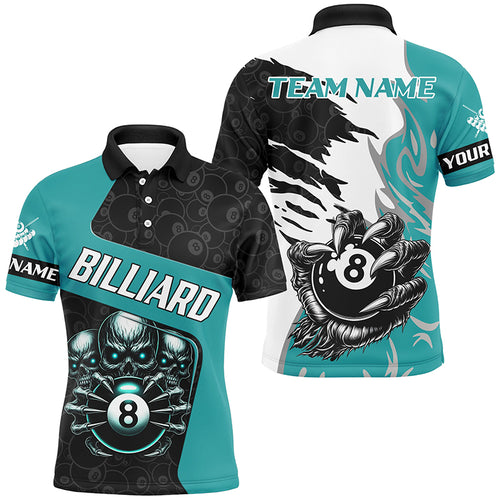 Personalized Skull Sharp Claws Billiard Shirts For Men, 8 Ball Pool Team Jerseys Shirts |Turquoise TDM2349