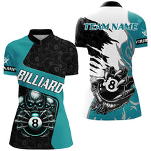 Load image into Gallery viewer, Personalized Skull Sharp Claws Billiard Shirts For Women, 8 Ball Pool Team Jerseys Shirts |Turquoise TDM2349