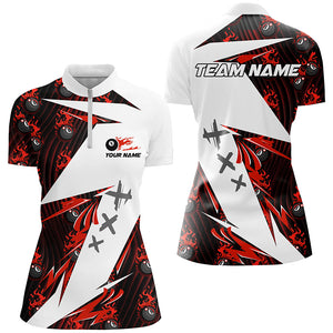 Red Billiard 8 Ball Flame Pattern Custom Pool Shirts For Women, Billiard Tournament Jerseys For Team TDM2350