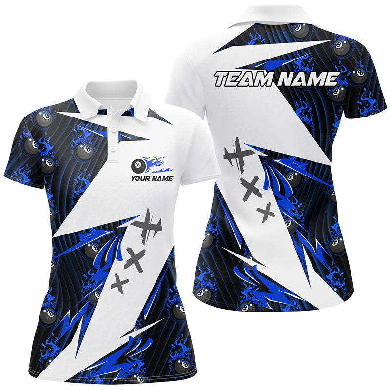 Blue Billiard 8 Ball Flame Pattern Custom Pool Shirts For Women, Billiard Tournament Jerseys For Team TDM2351