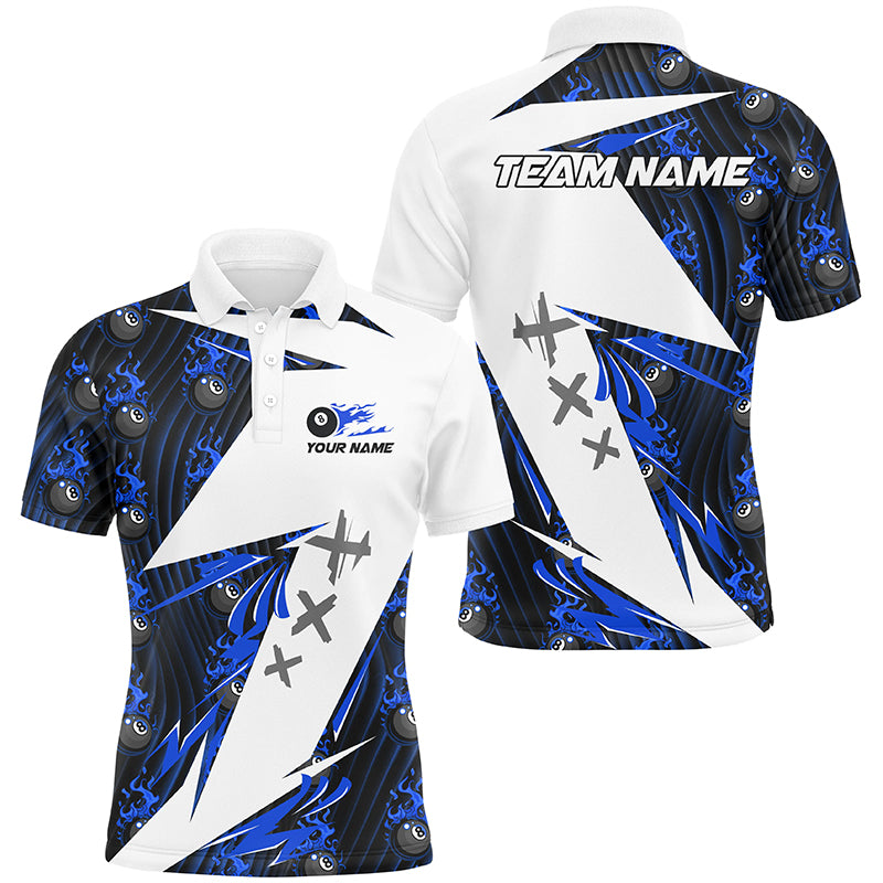 Blue Billiard 8 Ball Flame Pattern Custom Pool Shirts For Men, Billiard Tournament Jerseys For Team TDM2351