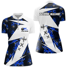Load image into Gallery viewer, Blue Billiard 8 Ball Flame Pattern Custom Pool Shirts For Women, Billiard Tournament Jerseys For Team TDM2351