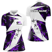 Load image into Gallery viewer, Purple Billiard 8 Ball Flame Pattern Custom Pool Shirts For Women, Billiard Tournament Team Jerseys TDM2352