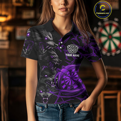 Personalized Wolf Dart Shirts For Women Custom Lights Dartboard Darts Team Jerseys |Purple TDM4671