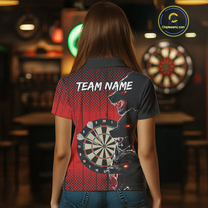 Personalized Red Grunge Wolf Darts Shirt For Women Custom Funny Darts Jersey Team Polo & 1/4 Zip TDM4672