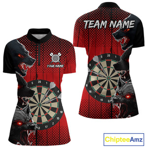 Personalized Red Grunge Wolf Darts Shirt For Women Custom Funny Darts Jersey Team Polo & 1/4 Zip TDM4672