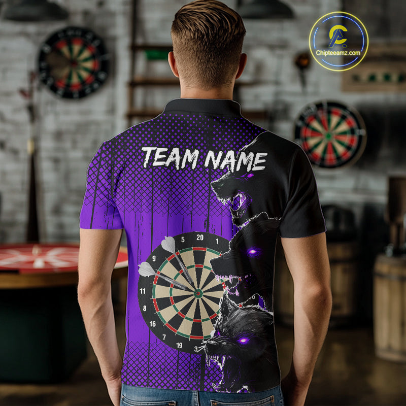 Personalized Purple Grunge Wolf Darts Shirt For Men Custom Funny Darts Jersey Team Polo & 1/4 Zip TDM4673
