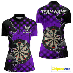 Personalized Purple Grunge Wolf Darts Shirt For Women Custom Funny Darts Jersey Team Polo & 1/4 Zip TDM4673