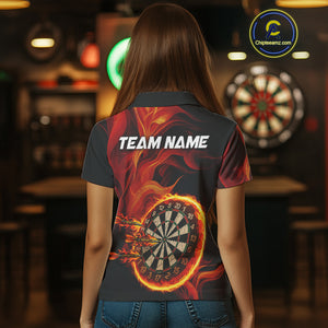 Red Flaming Dartboard Shirt For Women Custom Fire Darts Jersey Polo & Quarter Zip Team Uniform TDM4675