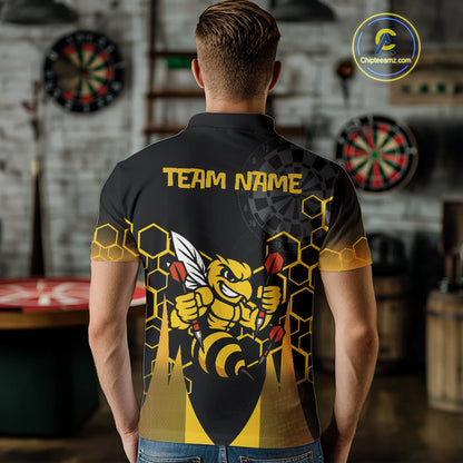 Personalized Yellow Black Funny Bee Darts Shirt For Men Custom Darts Jersey Outfit Polo & 1/4 Zip TDM4681