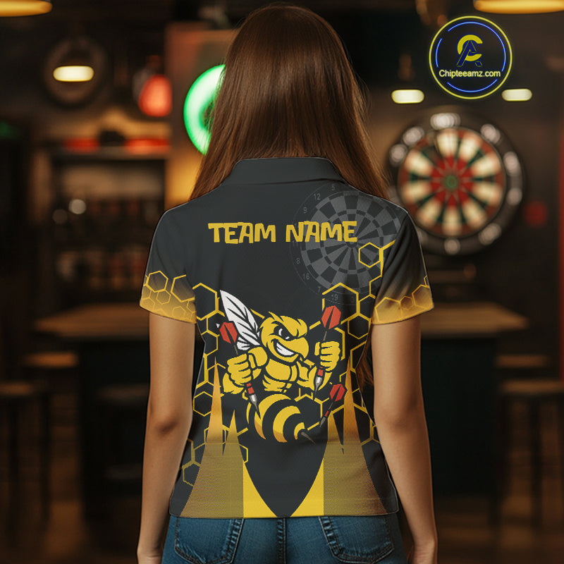 Personalized Yellow Black Funny Bee Darts Shirt For Women Custom Darts Jersey Outfit Polo & 1/4 Zip TDM4681