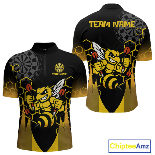 Personalized Yellow Black Funny Bee Darts Shirt For Men Custom Darts Jersey Outfit Polo & 1/4 Zip TDM4681