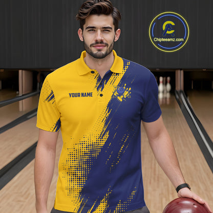 Custom Blue And Yellow Strike Bowling Shirts For Men, American Flag Bowling League Team Jerseys TDM7361