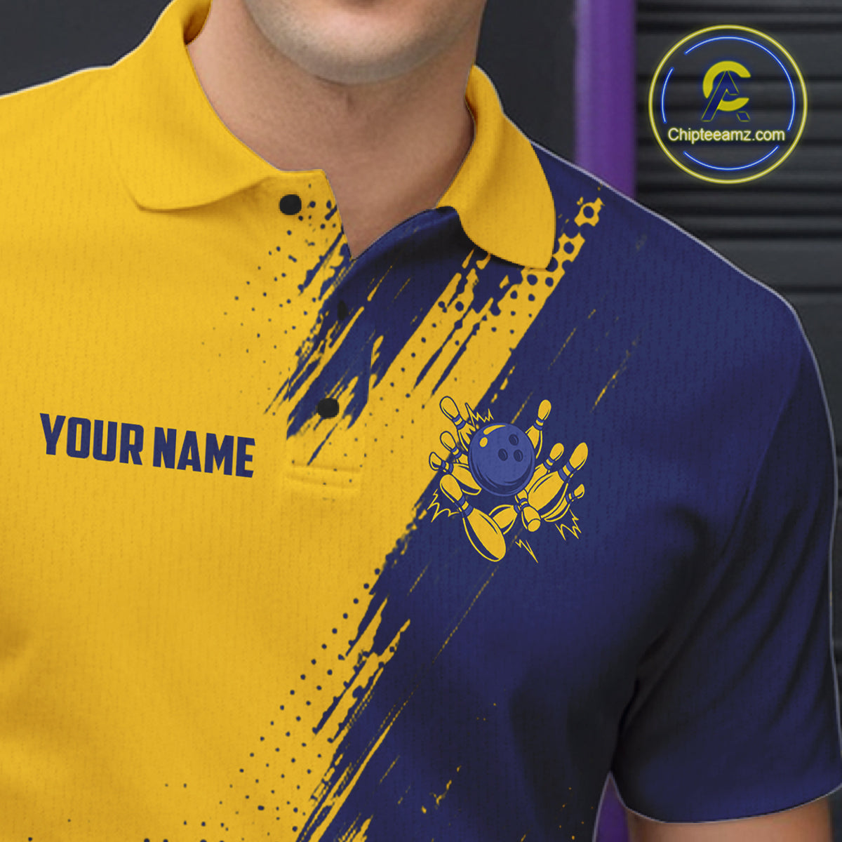 Custom Blue And Yellow Strike Bowling Shirts For Men, American Flag Bowling League Team Jerseys TDM7361