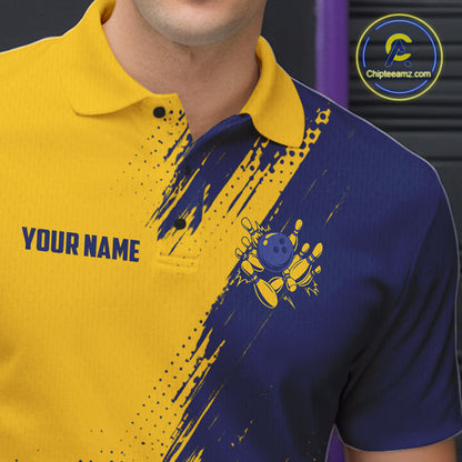 Custom Blue And Yellow Strike Bowling Shirts For Men, American Flag Bowling League Team Jerseys TDM7361