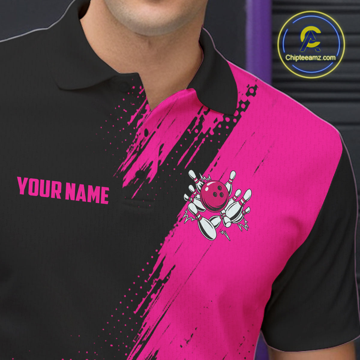 Custom Pink And Black Strike Bowling Shirts For Men, American Flag Bowling League Team Jerseys TDM7362