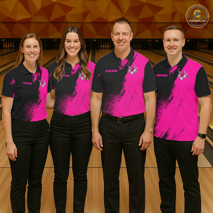 Custom Pink And Black Strike Bowling Shirts For Men, American Flag Bowling League Team Jerseys TDM7362