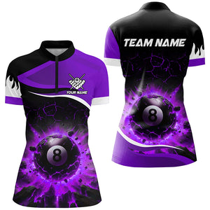 Personalized Purple 8 Ball Pool Crack Flame Women Billiard Jersey, Team League Billiard Team Shirts TDM2599