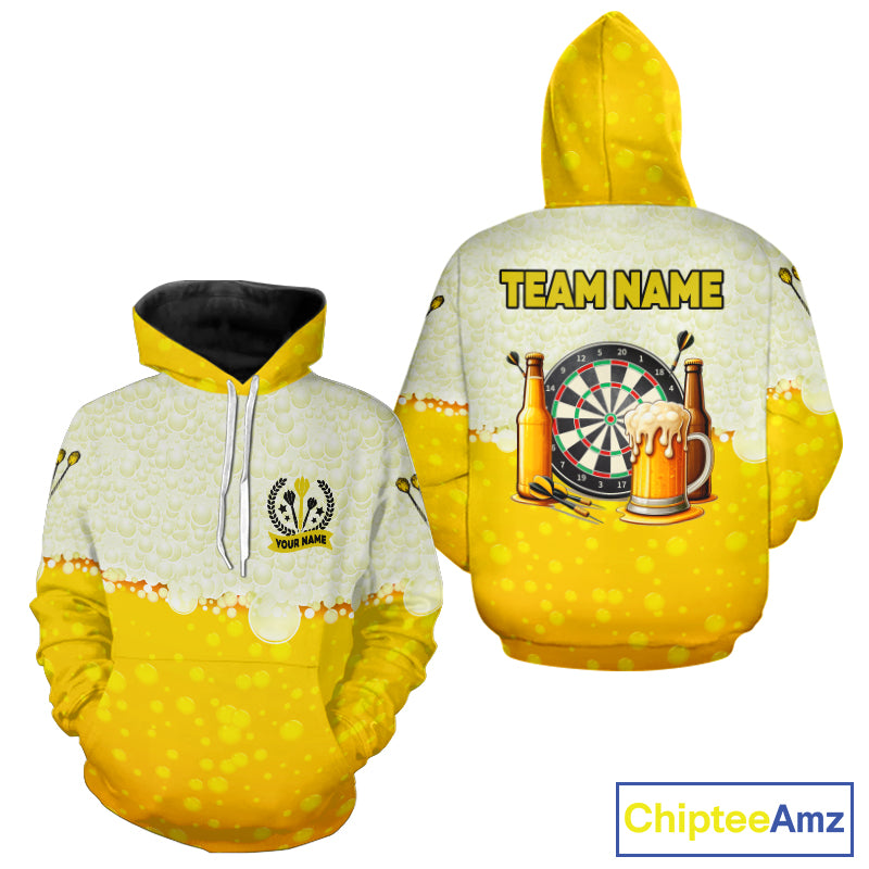 Personalized Yellow Funny Darts And Beer Hoodie For Men Women Custom Drinking Darts Team Shirt TDM2609