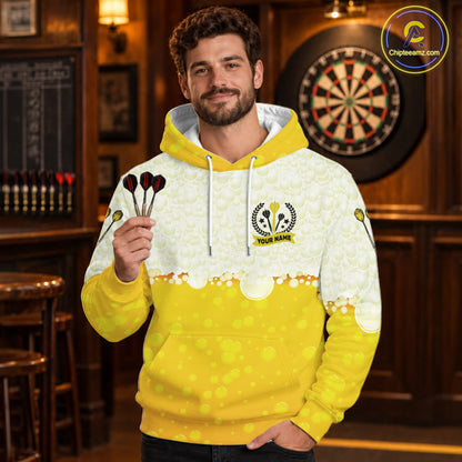 Personalized Yellow Funny Darts And Beer Hoodie For Men Women Custom Drinking Darts Team Shirt TDM2609