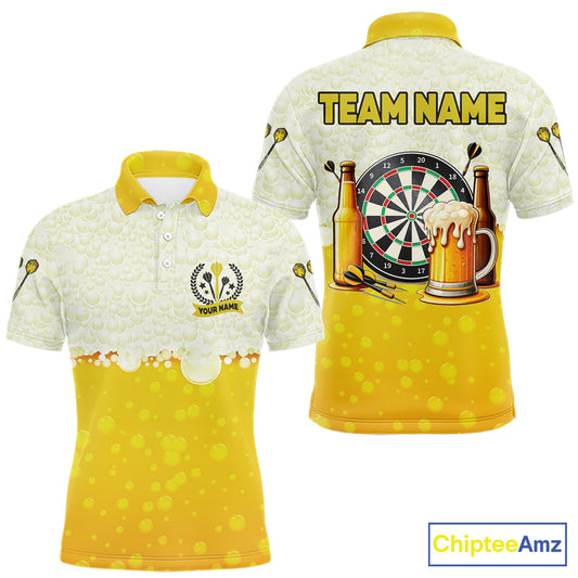 Personalized Yellow Funny Darts And Beer Men Dart Shirts, Drinking Darts Team Jerseys, Dart Gifts TDM2609