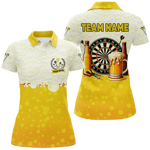 Personalized Yellow Funny Darts And Beer Women Dart Shirts, Drinking Darts Team Jerseys, Dart Gifts TDM2609