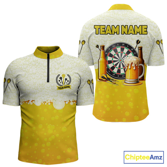 Personalized Yellow Funny Darts And Beer Men Dart Shirts, Drinking Darts Team Jerseys, Dart Gifts TDM2609