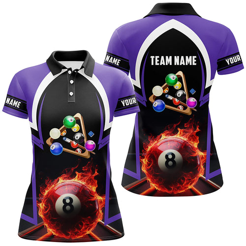 8 Ball Pool Fire 3D Personalized Purple Billiard Jerseys Women Polo Shirts Custom Pool Team Jerseys TDM0431