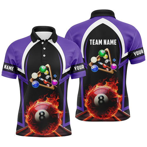 8 Ball Pool Fire 3D Personalized Purple Billiard Jerseys Men Polo Shirts Custom Pool Team Jerseys TDM0431