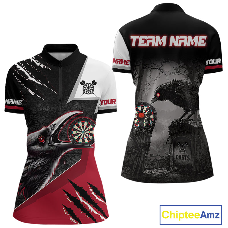 Personalized Raven Darts Shirt For Women Custom Black And Red Gothic Darts Team Jersey TDM5091