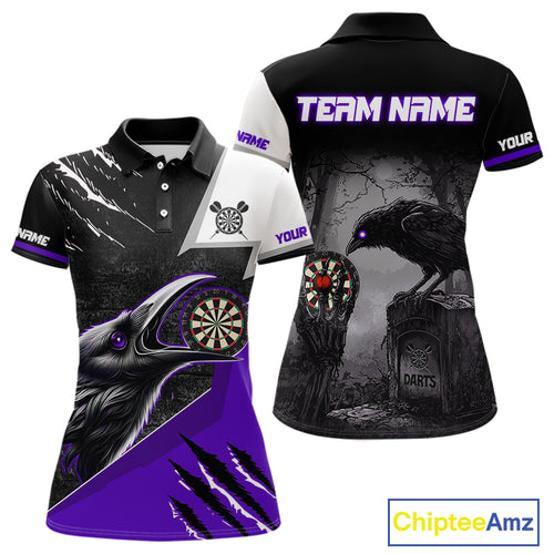 Personalized Raven Darts Shirt For Women Custom Black And Purple Gothic Darts Team Jersey TDM5092