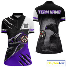 Load image into Gallery viewer, Personalized Raven Darts Shirt For Women Custom Black And Purple Gothic Darts Team Jersey TDM5092