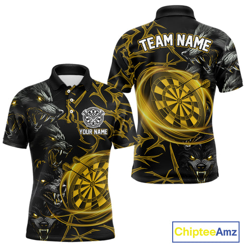 Personalized Wolf Dart Shirts For Men Custom Lights Dartboard Darts Team Jerseys |Gold TDM5094