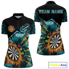 Load image into Gallery viewer, Personalized Turquoise Dartboard Fire Marble Darts Shirt For Women Custom Darts Team Jersey Outfit TDM5097
