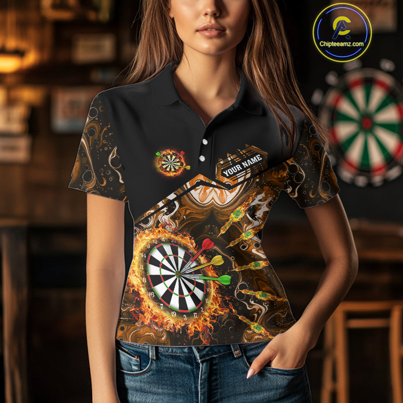 Personalized Orange Dartboard Fire Marble Darts Shirt For Women Custom Darts Team Jersey Outfit TDM5098