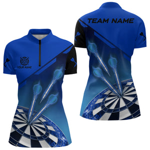 Personalized Blue Dart Jerseys Polo & Quarter Zip Shirt For Women Custom Dart Shirts Team Uniform TDM3086