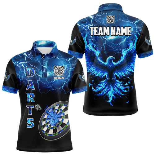 Personalized Lightning Thunder Custom Flaming Phoenix Dart Shirts For Men, Dart Jerseys |Blue TDM3087