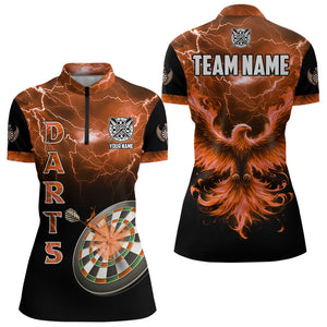 Personalized Lightning Thunder Custom Flaming Phoenix Dart Shirts For Women, Dart Jerseys |Orange TDM3088