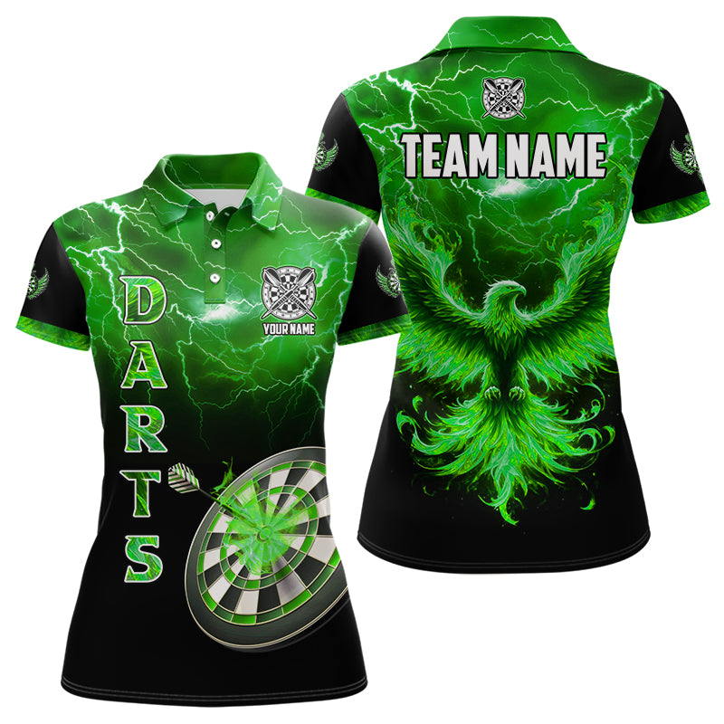 Personalized Lightning Thunder Custom Flaming Phoenix Dart Shirts For Women, Dart Jerseys |Green TDM3089