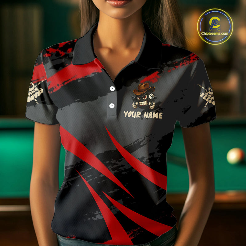 Black And Red Funny 8 Ball Pool Billiard Shirt For Women Custom Billiard Team Jersey Polo & 1/4 Zip TDM5315